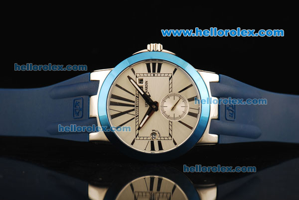Ulysse Nardin Dual Time Automatic Movement Steel Case with Silver Dial and Blue Rubber Strap - Click Image to Close